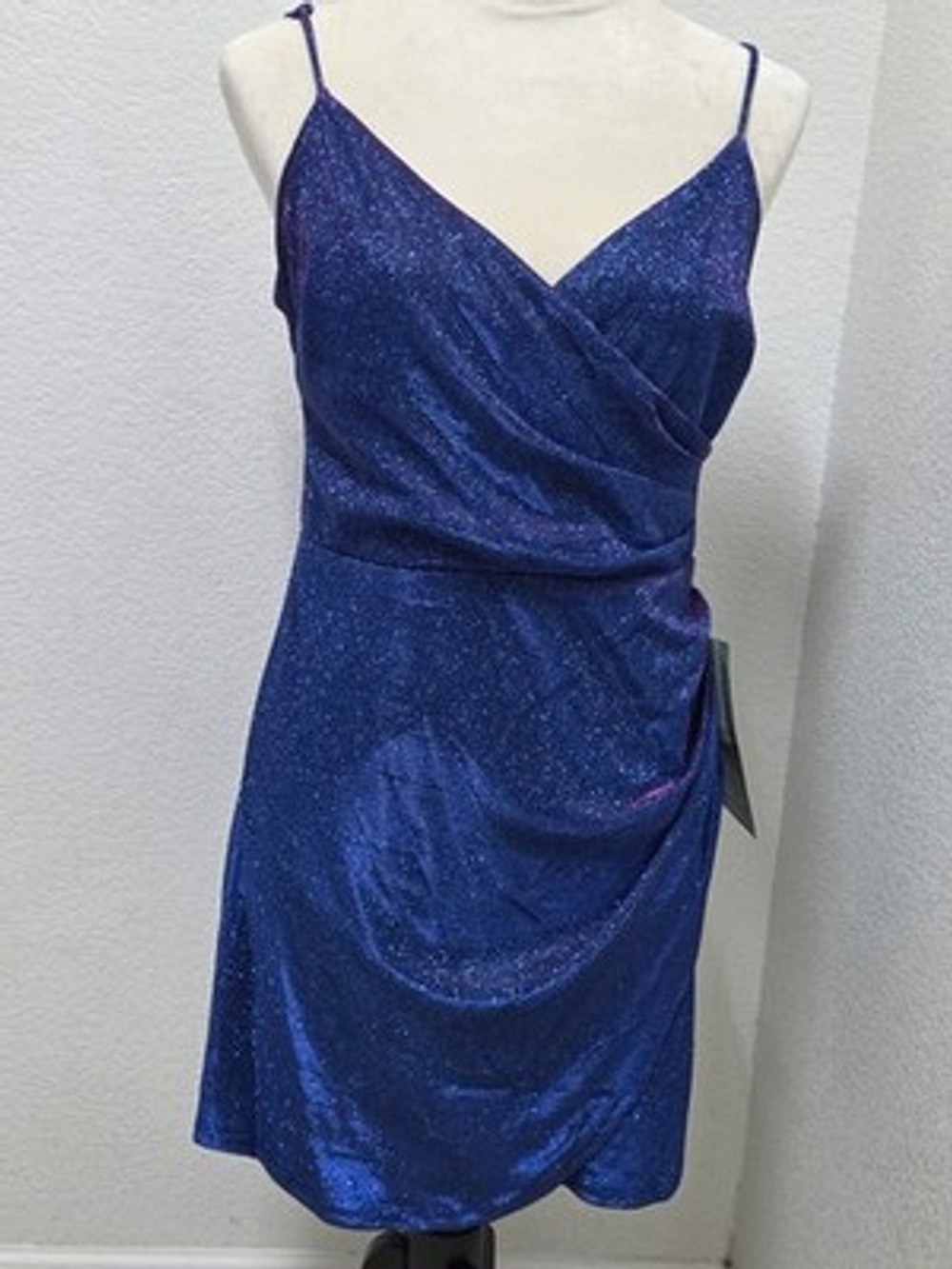 NWT B Smart Women's Blue Metallic Glitter Dress Size 11/12 Junior Ruched Cowl...
